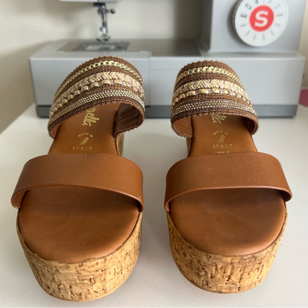 Beaded cork platform sandals